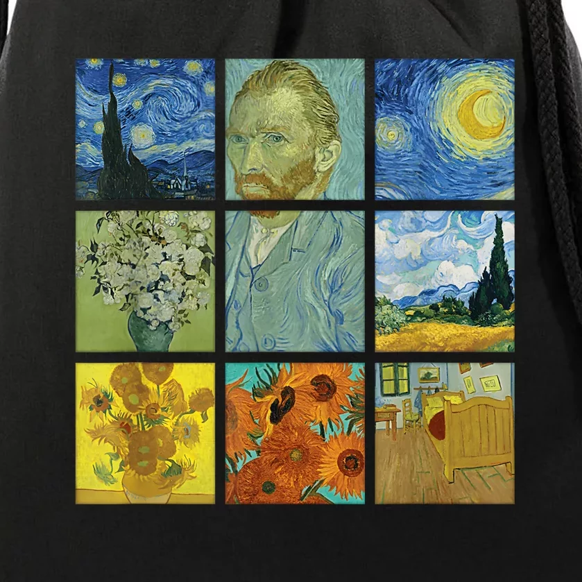 Van Gogh Paintings Sunflowers Starry Night Drawstring Bag