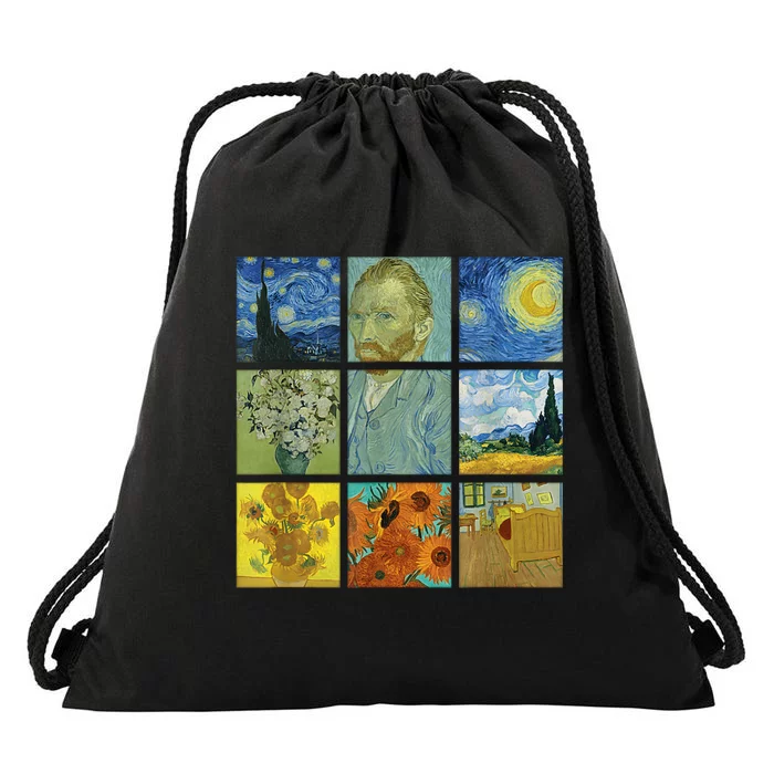 Van Gogh Paintings Sunflowers Starry Night Drawstring Bag