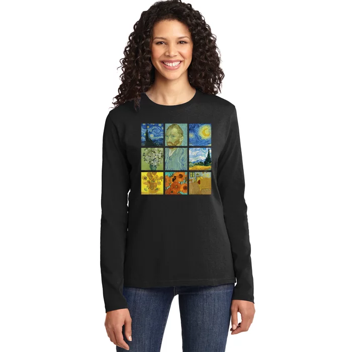 Van Gogh Paintings Sunflowers Starry Night Ladies Long Sleeve Shirt