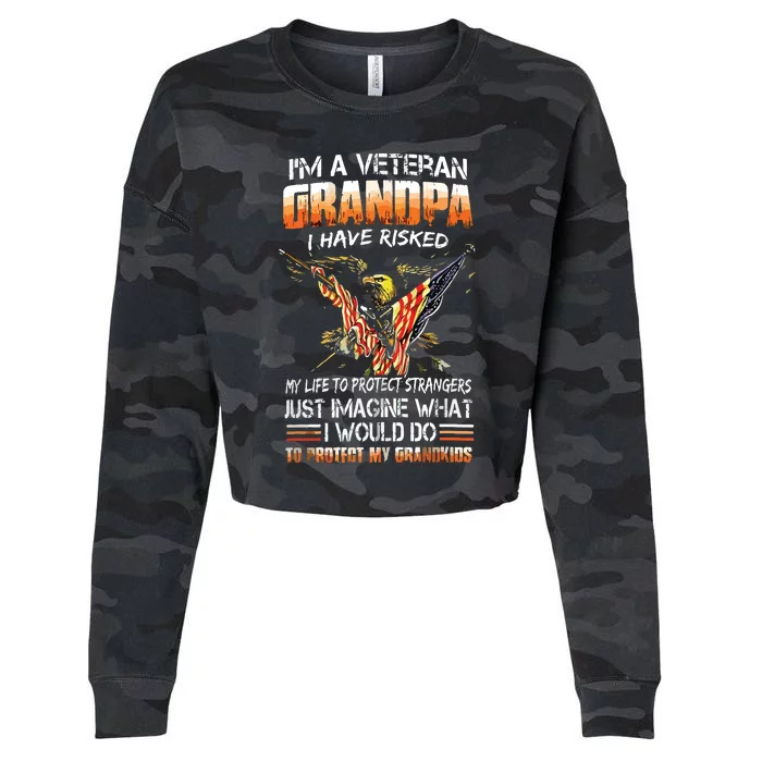 Veteran Grandpa Proud Vet Grandfather Fathers Day Cropped Pullover Crew