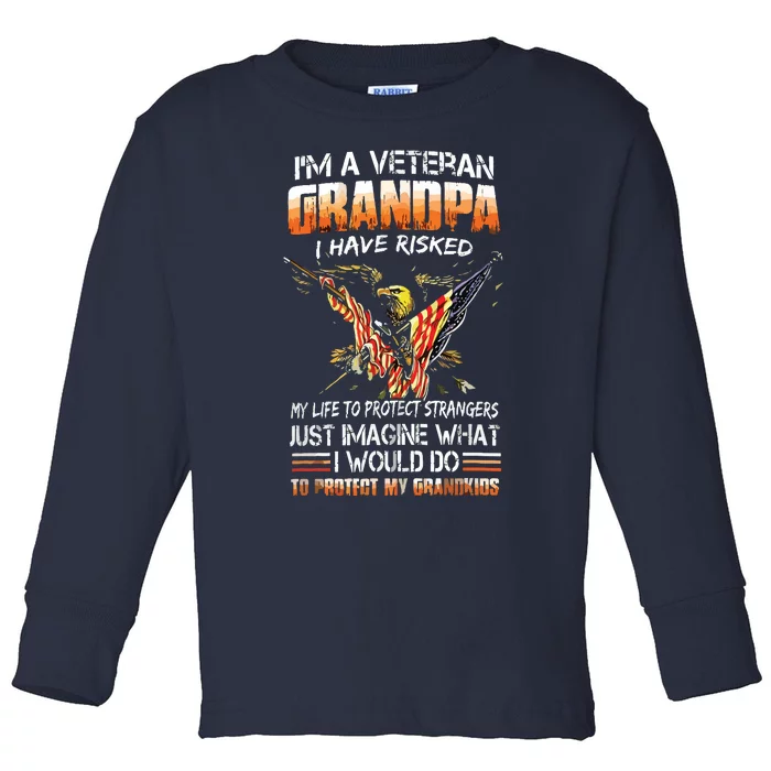 Veteran Grandpa Proud Vet Grandfather Fathers Day Toddler Long Sleeve Shirt