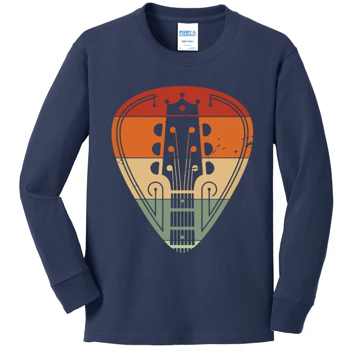 Vintage Guitar Pick Guitarist Lover Instrument Retro Kids Long Sleeve Shirt