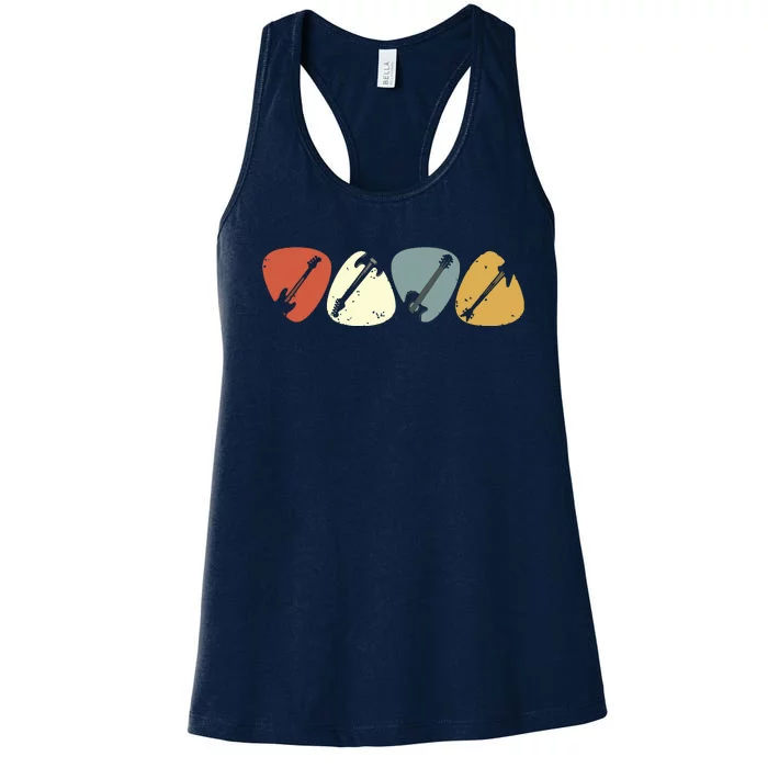 Vintage Guitar Pick Retro Guitarists Bassist Gifts Women's Racerback Tank