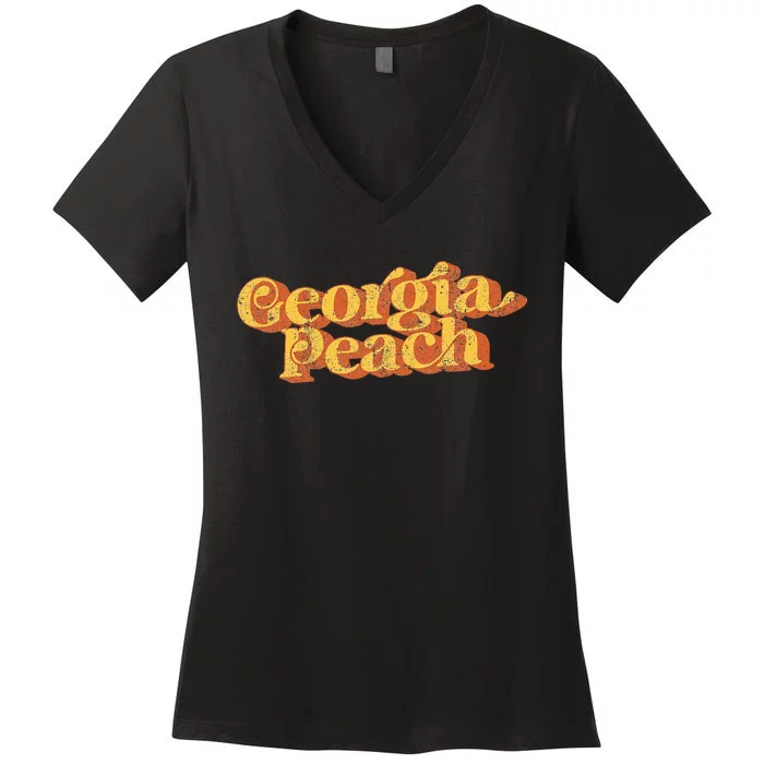 Vintage Georgia Peach Funny Cute Retro 70S Summer Women's V-Neck T-Shirt