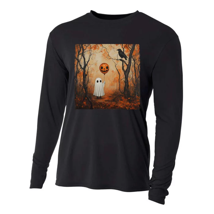 Vintage Ghost Pumpkin Gothic Halloween Ghost Spooky Season Cooling Performance Long Sleeve Crew