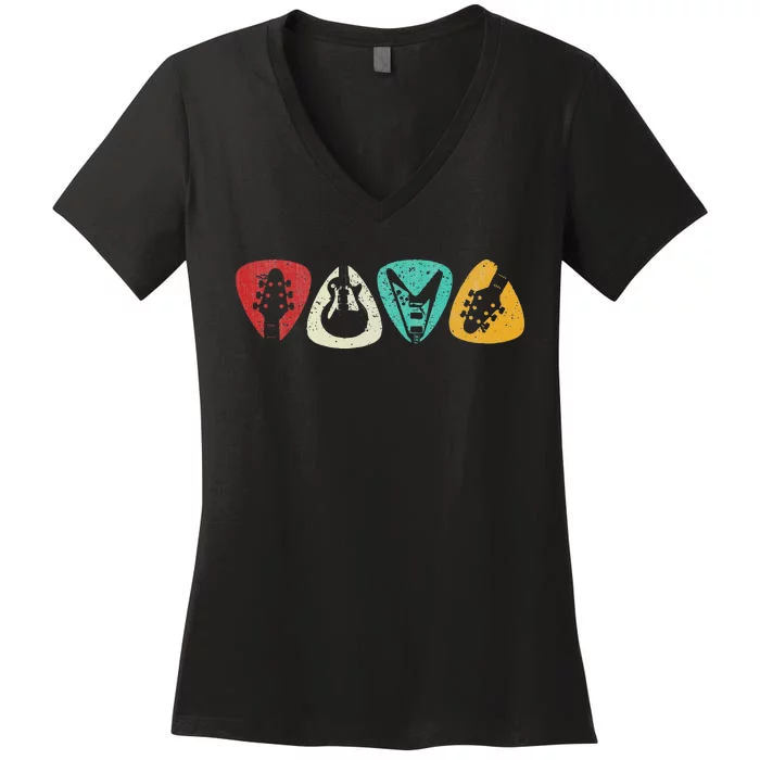 Vintage Guitar Pick Gift For Guitarist Women's V-Neck T-Shirt