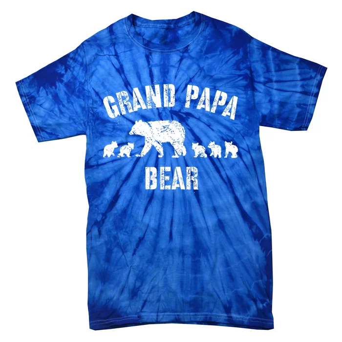 Vintage Grand Papa Bear With Five 5 Cubs Fun Grandpa Gift Tie-Dye T-Shirt