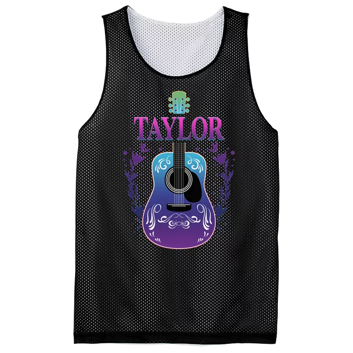 Vintage Guitar Personalized Taylor Name Design Mesh Reversible Basketball Jersey Tank