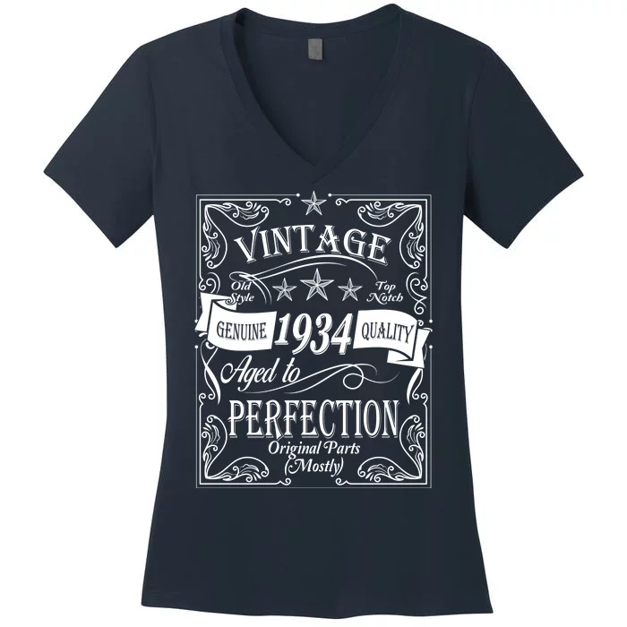 Vintage Genuine Quality 1934 Original Parts Mostly 90th Birthday Women's V-Neck T-Shirt