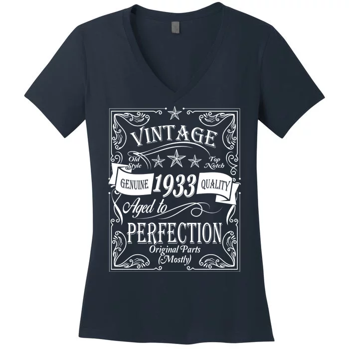 Vintage Genuine Quality 1933 Original Parts Mostly 90th Birthday Women's V-Neck T-Shirt