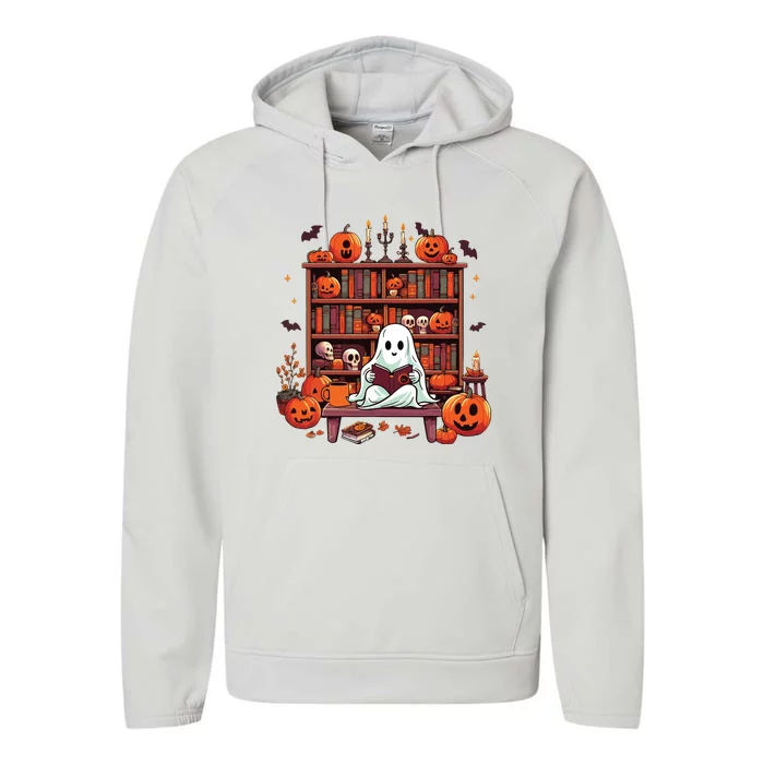 Vintage Ghost Reading Books Teacher Librarian Halloween Performance Fleece Hoodie