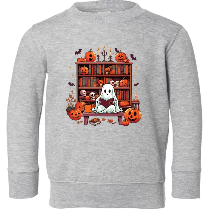 Vintage Ghost Reading Books Teacher Librarian Halloween Toddler Sweatshirt