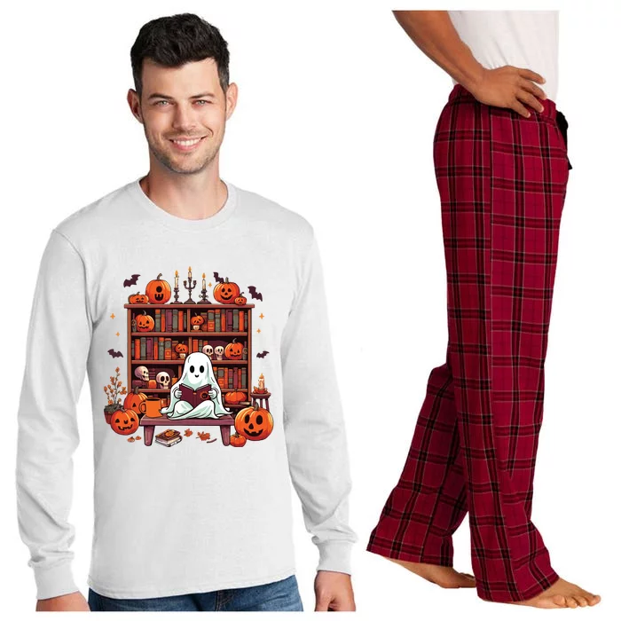 Vintage Ghost Reading Books Teacher Librarian Halloween Long Sleeve Pajama Set