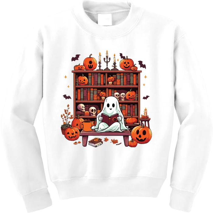 Vintage Ghost Reading Books Teacher Librarian Halloween Kids Sweatshirt