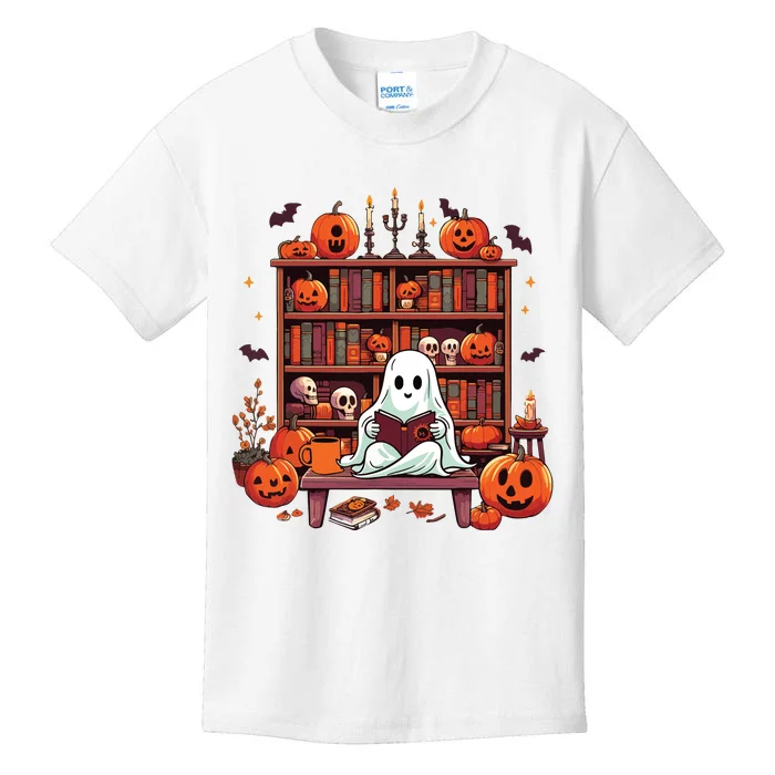 Vintage Ghost Reading Books Teacher Librarian Halloween Kids T-Shirt