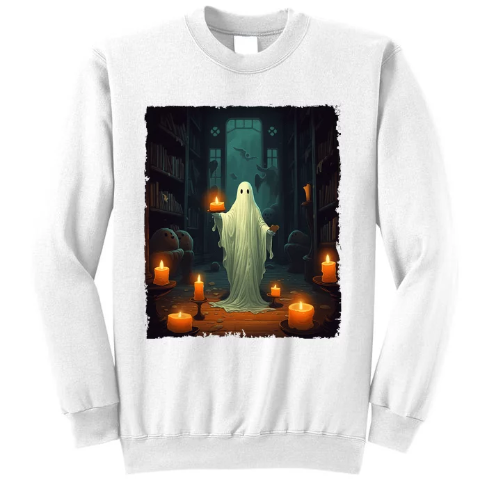 Vintage Ghost Reading Book Librarian Halloween Teachers Sweatshirt