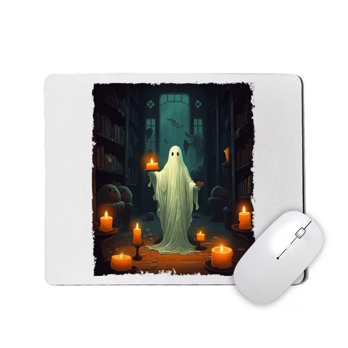 Vintage Ghost Reading Book Librarian Halloween Teachers Mousepad