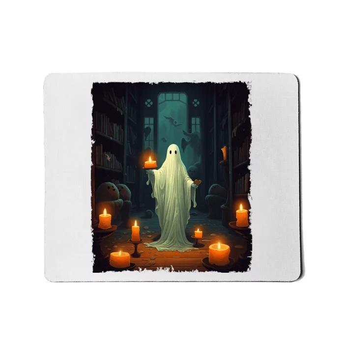 Vintage Ghost Reading Book Librarian Halloween Teachers Mousepad