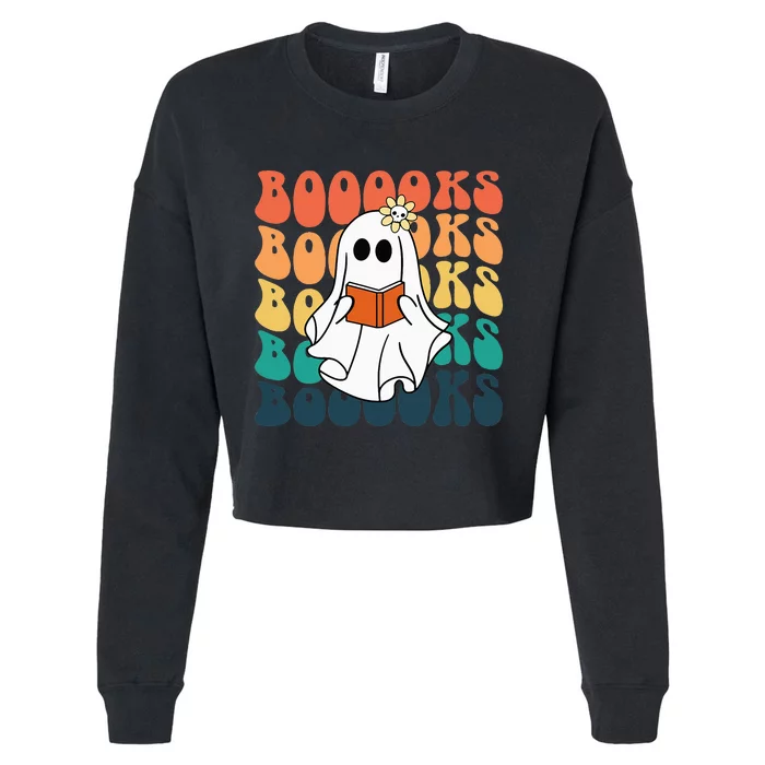 Vintage Ghost Reading Halloween Teacher Gift Cropped Pullover Crew