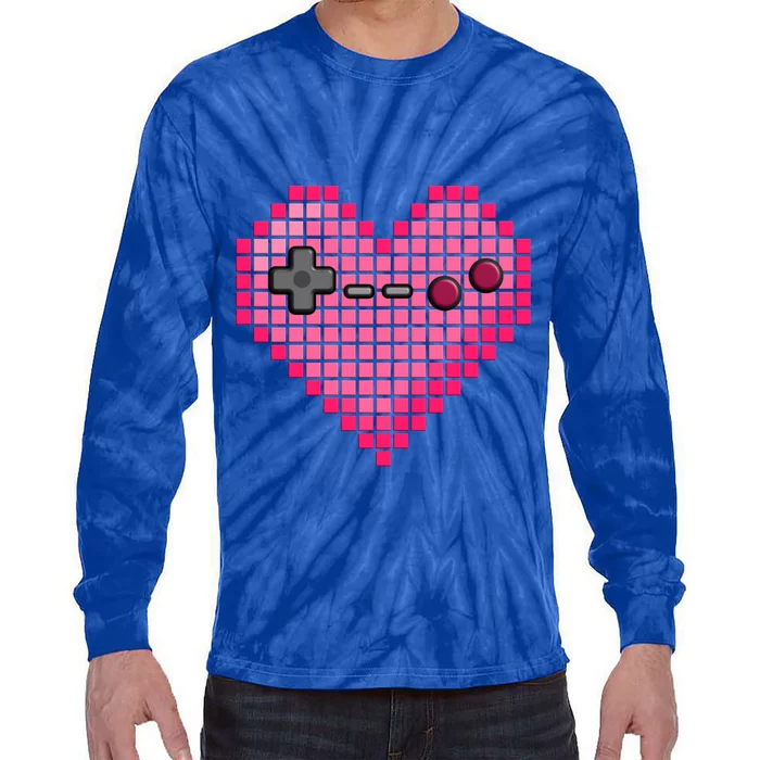 Video Game Retro Gaming Pixel Heart Gift Tie-Dye Long Sleeve Shirt