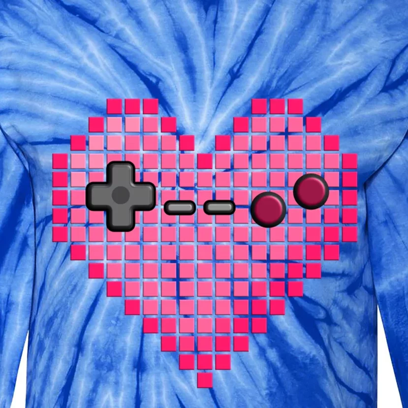 Video Game Retro Gaming Pixel Heart Gift Tie-Dye Long Sleeve Shirt