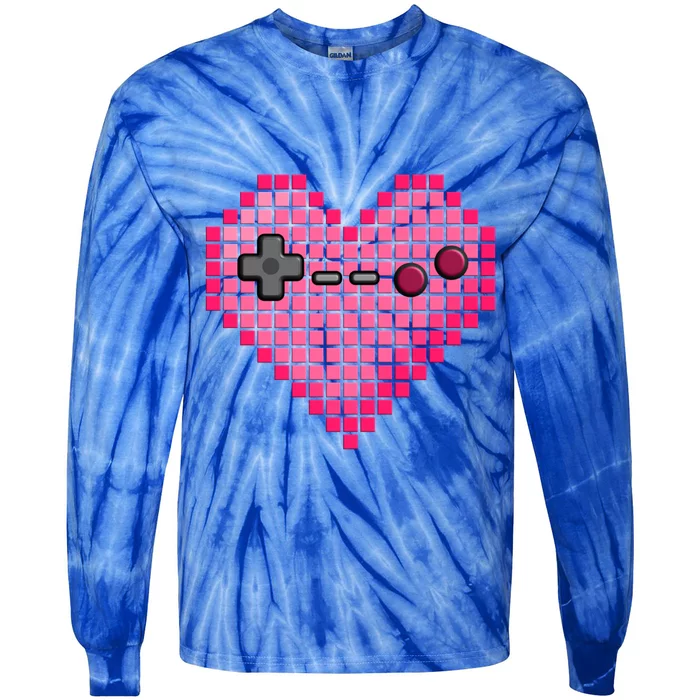 Video Game Retro Gaming Pixel Heart Gift Tie-Dye Long Sleeve Shirt