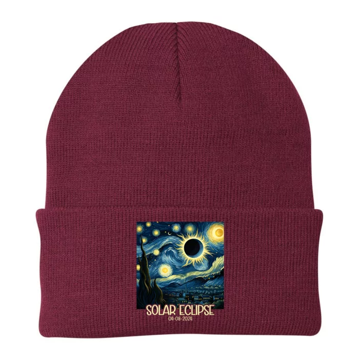 Van Gogh Starry Night Total Solar Eclipse April 8 2024 Knit Cap Winter Beanie