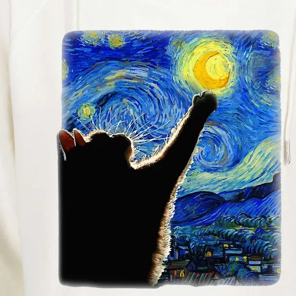 Van Gogh Starry Night Cat Womens Funnel Neck Pullover Hood