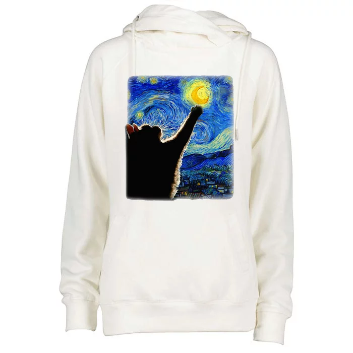 Van Gogh Starry Night Cat Womens Funnel Neck Pullover Hood