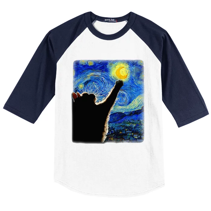 Van Gogh Starry Night Cat Baseball Sleeve Shirt