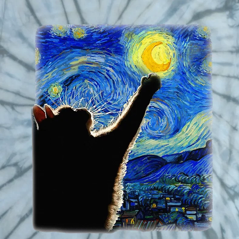 Van Gogh Starry Night Cat Tie-Dye T-Shirt