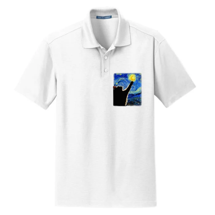 Van Gogh Starry Night Cat Dry Zone Grid Performance Polo