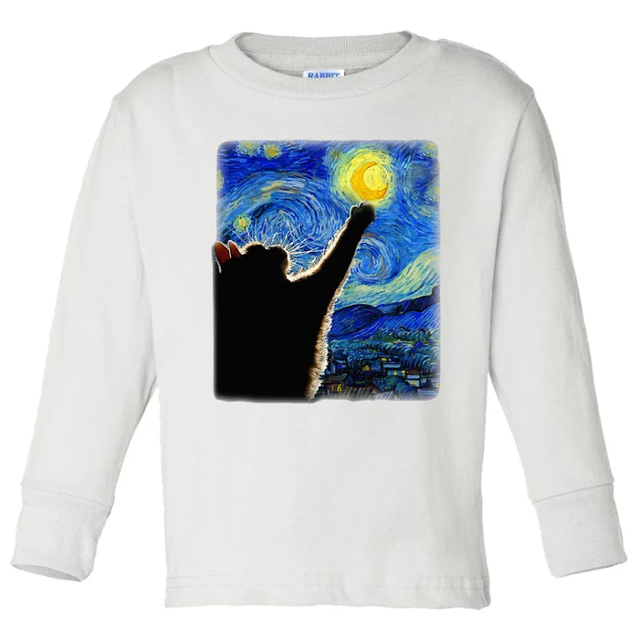 Van Gogh Starry Night Cat Toddler Long Sleeve Shirt