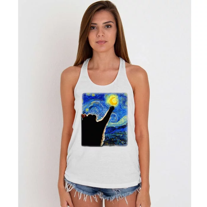 Van Gogh Starry Night Cat Women's Knotted Racerback Tank