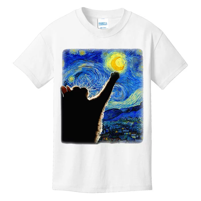 Van Gogh Starry Night Cat Kids T-Shirt