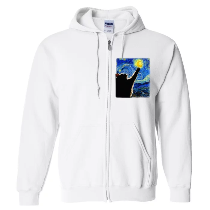 Van Gogh Starry Night Cat Full Zip Hoodie