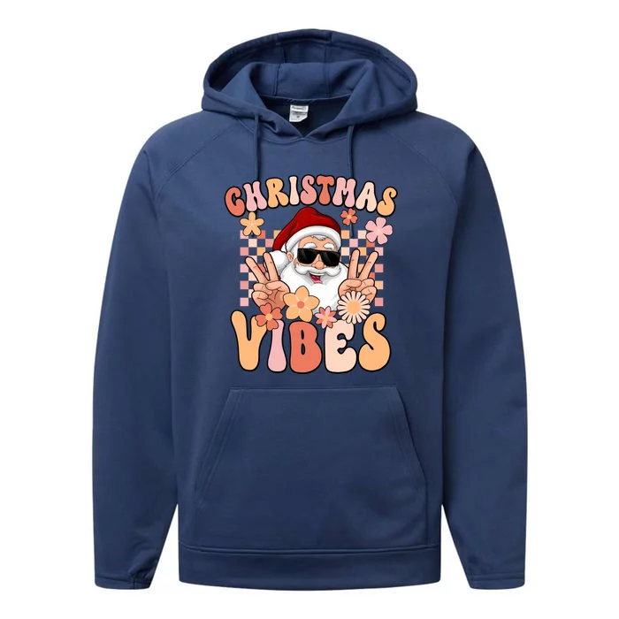 Vintage Groovy Santa Claus Christmas Vibes Performance Fleece Hoodie