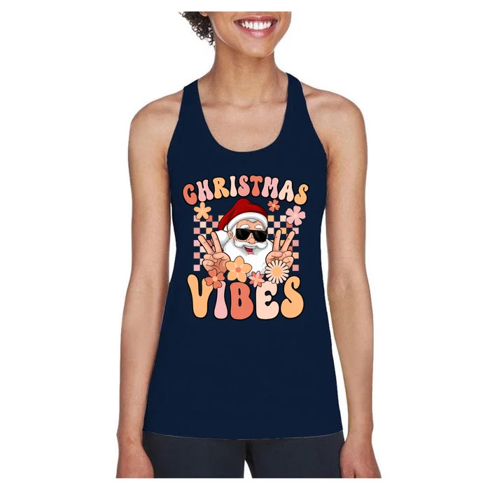 Vintage Groovy Santa Claus Christmas Vibes Women's Racerback Tank