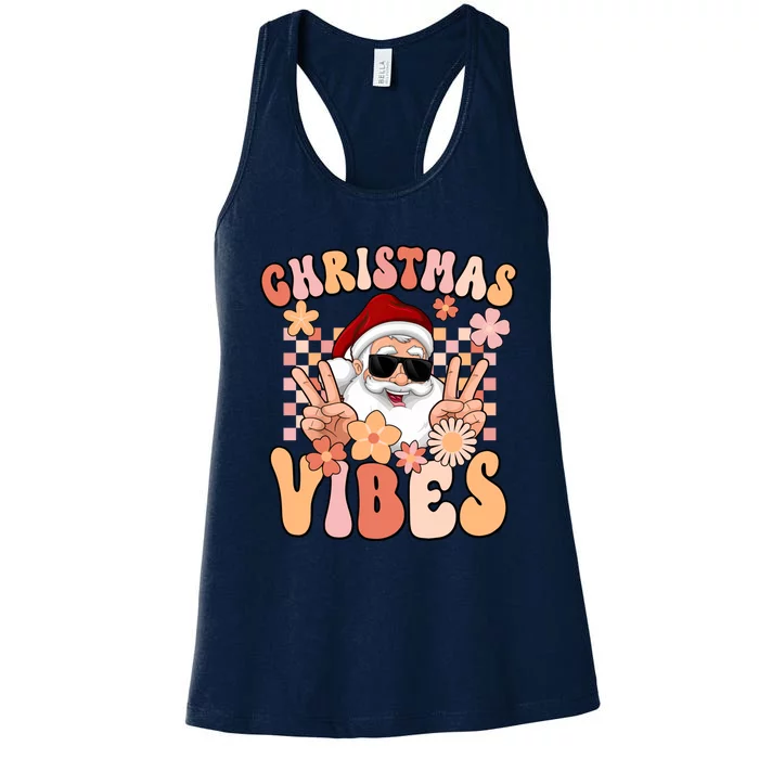 Vintage Groovy Santa Claus Christmas Vibes Women's Racerback Tank