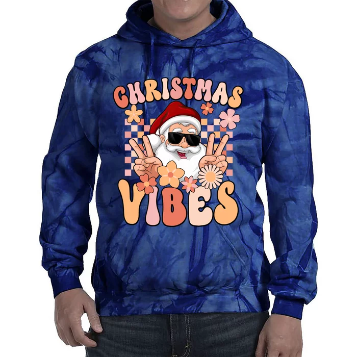 Vintage Groovy Santa Claus Christmas Vibes Tie Dye Hoodie