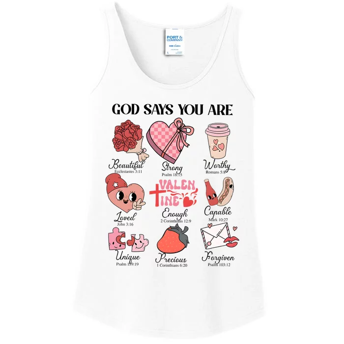 Valentine God Says You Are Beautiful Strong Worthy Loved Unique Precious Ladies Essential Tank