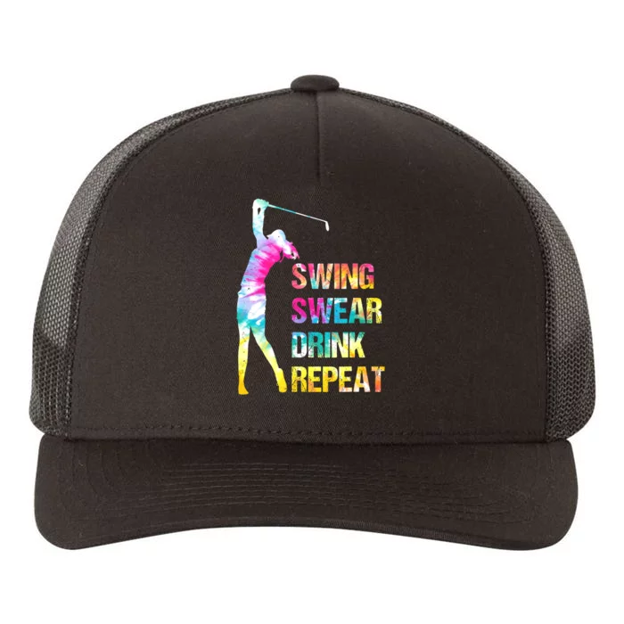 Vintage Golf Swing Swear Drink Repeat Funny Yupoong Adult 5-Panel Trucker Hat