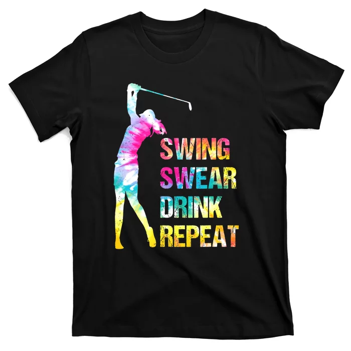 Vintage Golf Swing Swear Drink Repeat Funny T-Shirt