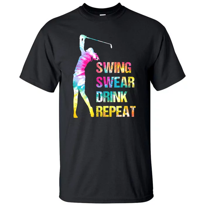 Vintage Golf Swing Swear Drink Repeat Funny Tall T-Shirt