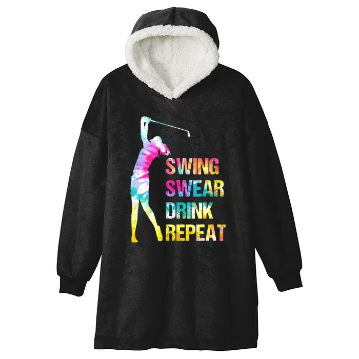 Vintage Golf Swing Swear Drink Repeat Funny Hooded Wearable Blanket