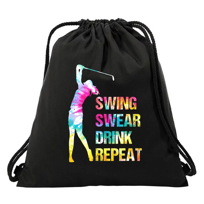 Vintage Golf Swing Swear Drink Repeat Funny Drawstring Bag