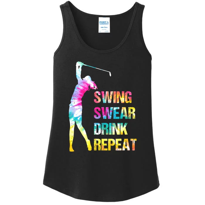 Vintage Golf Swing Swear Drink Repeat Funny Ladies Essential Tank