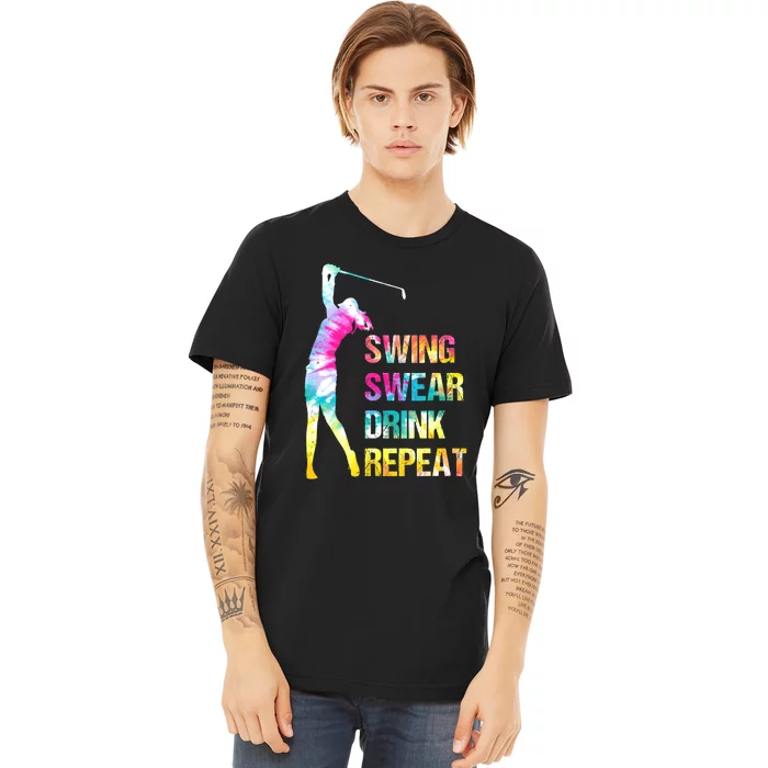 Vintage Golf Swing Swear Drink Repeat Funny Premium T-Shirt