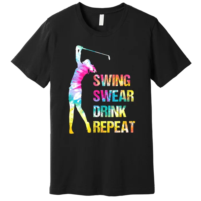 Vintage Golf Swing Swear Drink Repeat Funny Premium T-Shirt