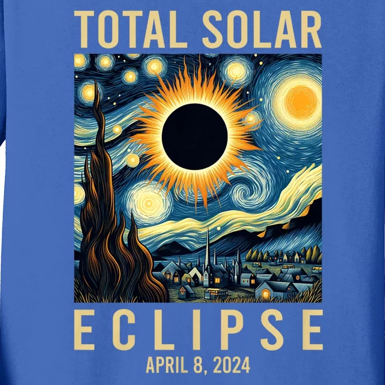 Van Gogh Starry Night Total Solar Eclipse April 8 2024 Kids Long Sleeve Shirt